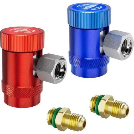 Lot de 2 adaptateurs R-1234yf, raccords rapides R1234yf réglables, outils de réparation de conduites de climatisation, connecteurs côté haut/bas, kit de raccords rapides R1234yf (1/5)