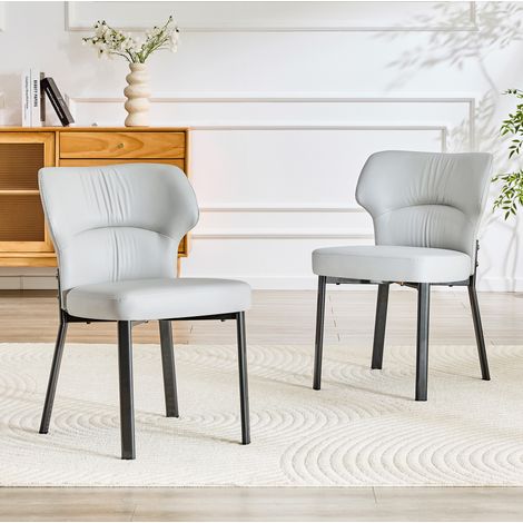 Lot de 2 chaises de salle à manger en cuir régénéré gris, assise et dossier rembourrés, piètement métal noir, hauteur d’assise 48 cm, pour cuisine ou salon – CHICFURN (1/5)