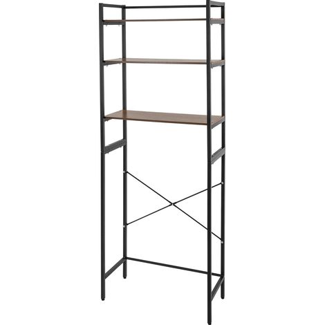 Étagère pour machine à laver – 3 niveaux, noir et chêne, acier + MDF, charge 15kg – Haute 181 cm, gain de place buanderie
