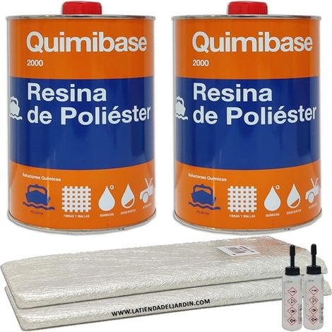 Kit Polyesterharz 2 kg für Reparaturen + Glasfaserverkleidung MAT-300 2m2 + Peroxidkatalysator