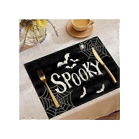 Halloween-Tischsets aus Leinen, Serie „Süßes oder Saures“, Kombinations-Tischsets, Restaurant-Festtagsdekoration, Geschirr-Isolierunterlagen (YMCD-24)