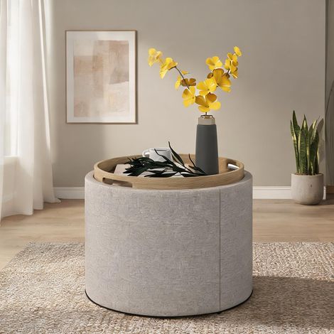 Pouf coloris gris clair en polyester MDF 56 x 56 x 42 cm (1/5)