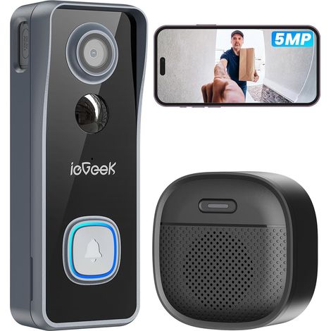 5MP Sonnette sans Fil Exterieur Etanche avec Caméra 2,5K, sans ABO avec Carillon, Audio bidirectionnel, Détecteur de mouvement, IP65, Vision Nocturne, Stockage local, 2,4GHz (1/5)