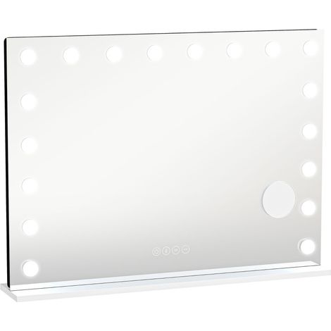 Miroir de maquillage Hollywood 80x60 cm avec 18 LED dimmables, zoom x10, Bluetooth et éclairage RGB (1/5)