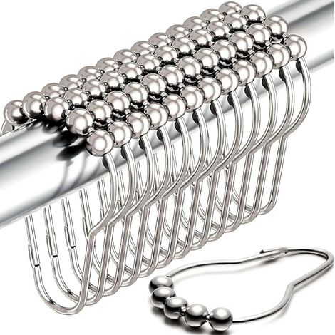 Anneau de douche en acier inoxydable antirouille, crochets pour rideau de douche, glissement fluide, fixation sûre, 20 pièces, argentés (1/4)