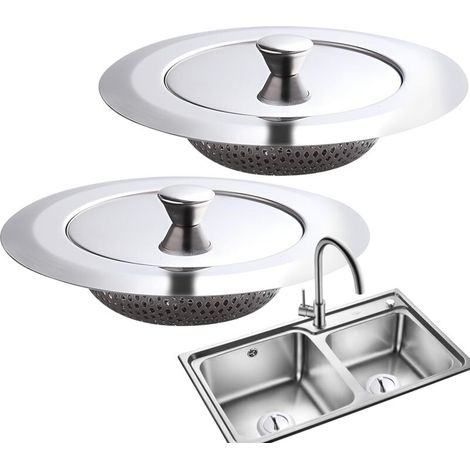 Filtri universali per lavello da cucina con coperchio, griglia in acciaio inox per lavello da cucina e bagno (modello corto forato a lati larghi + coperchio), diametro esterno 11 cm