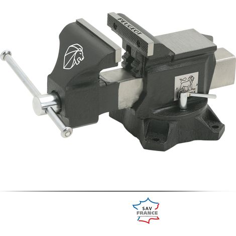 Peugeot – Etau d'établi pivotant 200 mm – Mors en acier démontables – Ouverture 200 mm – Base pivotante 360° pour positionnement précis
