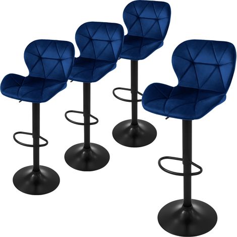 ML-Design Set di 4 Sgabelli da Bar Rivestimento in Velluto Blu Sedia da Bancone Regolabile in Altezza 59-79 cm Girevole a 360° Sgabello Alto da Cucina Sedie da Bistrot con Schienale e Poggiapiedi