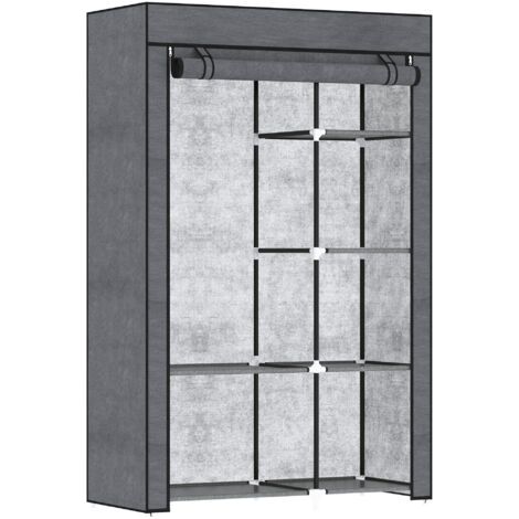 Armoire penderie multi-rangement - 6 étagères, 1 barre - non tissé gris (1/4)
