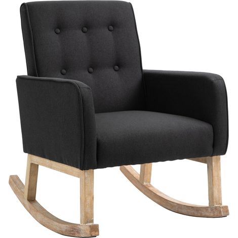 Sedia a dondolo sedia a dondolo design moderno schienale imbottito in tessuto piedi in legno tessuto nero FAL101541