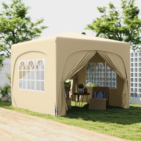 Pavillon 3x3m, résistant à l'eau Stable Pavillon d'hiver Pop-up, Protection UV 50+, Tente pliable Tente de jardin avec 4 parties Poche Pavillon de jardin pour camping Jardin, Sable