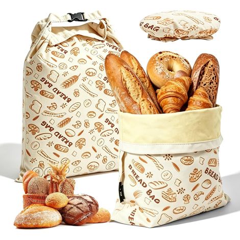 Lot de 2 sacs à pain en cire d'abeille, 32 x 42 cm, réutilisables, en coton avec couvercle de bol de 18 cm, bande élastique et mousqueton pour pâtisseries maison, pain, pâtisseries (1/5)