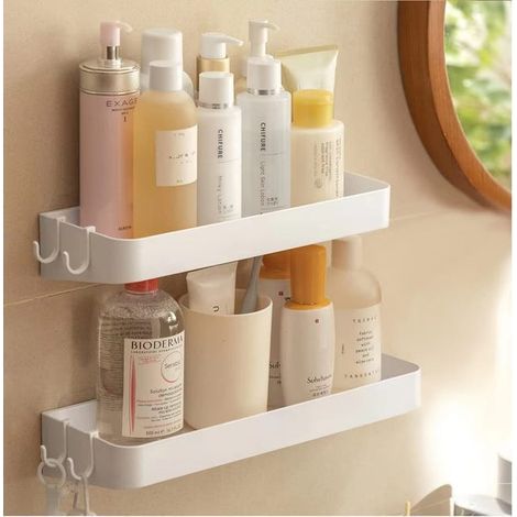 2-piece bathroom shower caddy with nail-free stickers, 30cm wall-mounted storage rack, no drilling required (1/5)