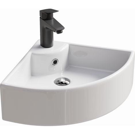 HOROW Lavabo sospeso 32x32 cm in ceramica, salvaspazio con foro rubinetto per bagno e WC (1/5)