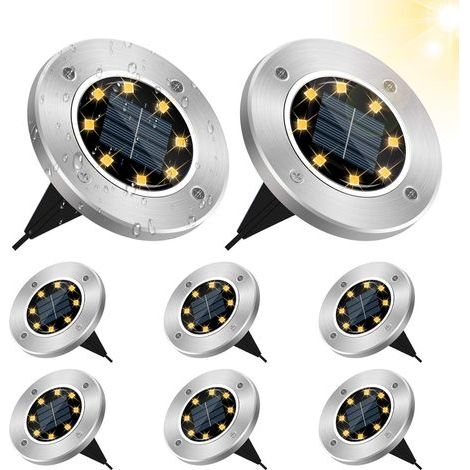 Lampe Solaire Exterieur,8 Pièces 8LED Luminaire Jardin Au Sol Eclairage 3500K Blanc Chaud Etanche IP65 Lampe Solaire Spot Encastrable Pelouse Lumière Pour Chemin Terrasse Cour Souterraine (1/5)