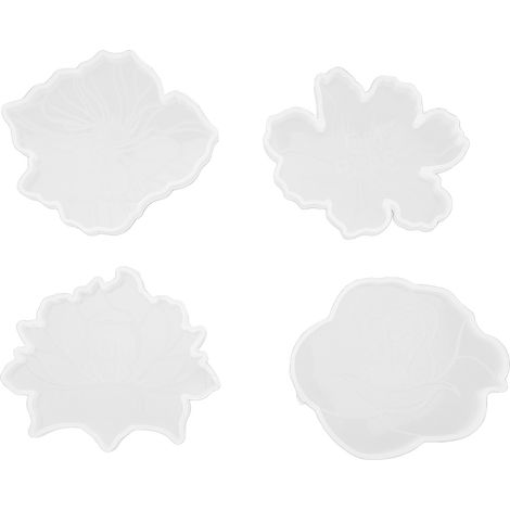 Moules à sous-verres en silicone (lot de 4) avec 4 motifs floraux différents. (1/5)
