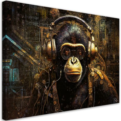 Tableau sur toile Tableau sur toile Chimpanzé avec écouteurs 100x70 (1/5)