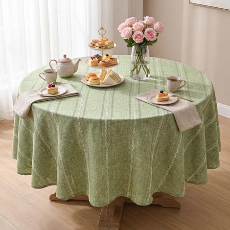 Tischdecke Salbei Grün Baumwollmischung Rund 140 cm Abwaschbar Landhausstil