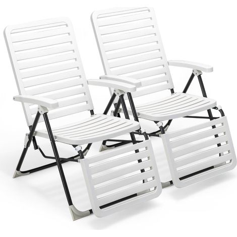 Set di 2 sedie a sdraio pieghevoli da esterno 147 x 62 x 72 cm regolabili per un comfort di relax PP bianco 200011249