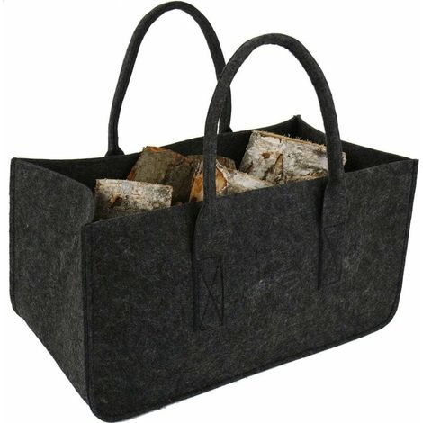 1Pcs Sac à Buche Sac en Feutre Bois Panier à Bûches Bois Sac de Rangement pour Buche Gris Foncé 50x25x25CM