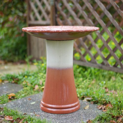 Bagno per uccelli in ceramica Ø 43 cm H 45 cm effetto sfumato ruggine/bianco DESVIAE (1/5)