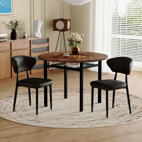 MEUBLIV Table ronde 100 cm marron et noir – plateau effet bois, 2 chaises (1/5)