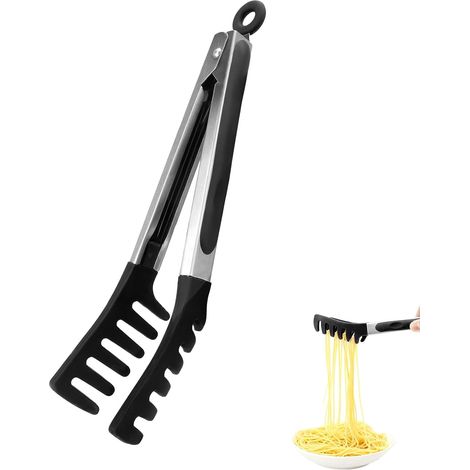 Kitchen Tongs 23 cm – BPA-Free Food Grade Silicone, Resistant to 482 °F Safe Barbecue Tongs for Oven, Grill and Salad Preparation, Black (1/5)