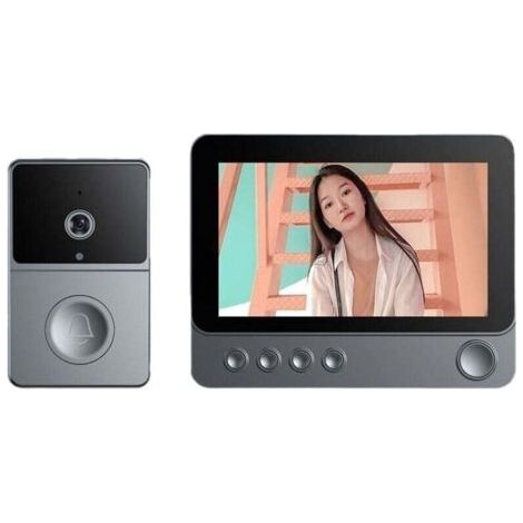 QORVA-Sonnette sans fil sans Wi-Fi ni application avec caméra 1080P, sonnette vidéo extérieure étanche IP67 avec écran 4,3", vision nocturne, angle de vision de 170°, vision nocturne, interphone vidéo