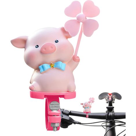 Joli cochon rose avec moulin à vent en forme de cœur tournant – Décoration pour vélo, marchepied ou scooter pour enfants, facile à fixer