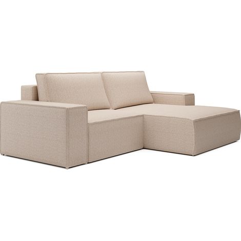 Piccolo divano letto angolare destro in tessuto testurizzato beige - AMELIA