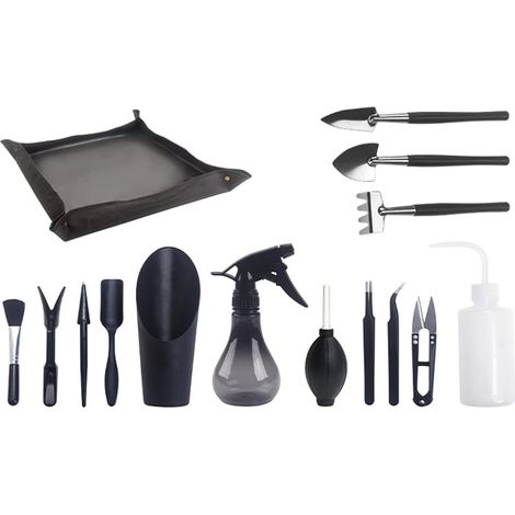 Ensemble de 14 mini-outils pour plantes - Pour bonsaï - Sécateur - Mini-râteau - Coupe-bordures (1/4)