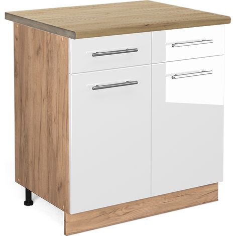 Mobiletto base per cucina Fame-Line, Bianco lucido, 80 cm , PL Rovere, Vicco