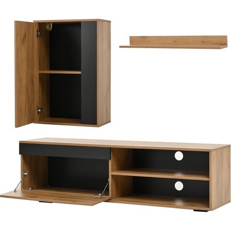 3-teiliges TV-Möbel-Set mit Hängeschrank und Wandregal 140x35x39 cm Holzoptik und Schwarz MODENUIT (1/5)