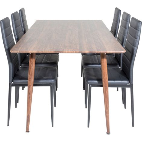 Polar180X90WNWN ensemble table, table noyer décor et 6 Slim High Back chaises Similicuir PU noir. (1/5)