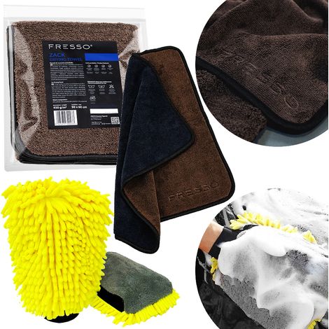 Serviette Fresso Zack + gant en microfibre pour laver et sécher votre voiture (1/5)