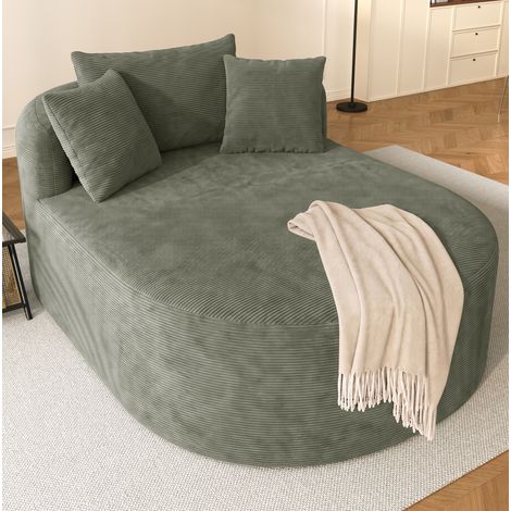 Poltrona relax ovale 170x112,5x83 cm in velluto a coste verde, senza montaggio – MEUBLIV (1/5)