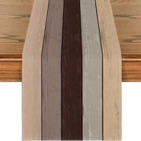 Camino de mesa rústico de madera marrón antigua para otoño, decoración de cocina y hogar, fiestas y celebraciones, 33 x 183 cm (1/5)