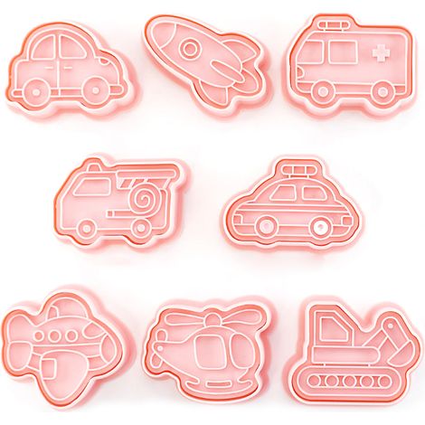 Emporte-pièce Biscuit - 8 Pièces Motifs Transport - Moule à Biscuits en Plastique PP Alimentaire - Pour Pâtisserie Enfants et Débutants - Lot Complet