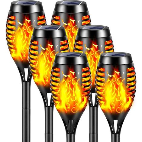 Lumières Flamme Solaire Exterieure,6 Pièces 12 LED Lampe Solaire Flamme Torche Jardin Exterieur Étanche IP65,Lumiere Torche Solaire avec Flammes Réalistes pour Décor,Jardin,Patio,Chemins,Cour [Classe (1/5)