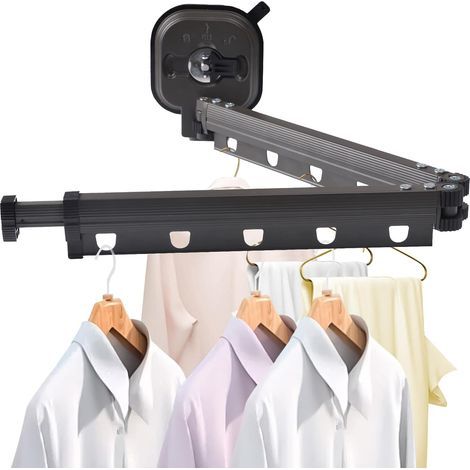Étendoir à Vêtements Rétractable, Sechoir a Linge Pliable Mural Étendoir à Vêtements à Ventouse Étendoir à Linge en Alliage D'aluminium, Rotatif à 360 ° pour Balcon, Linge, Salle de Bain (2 Fois) (1/5)