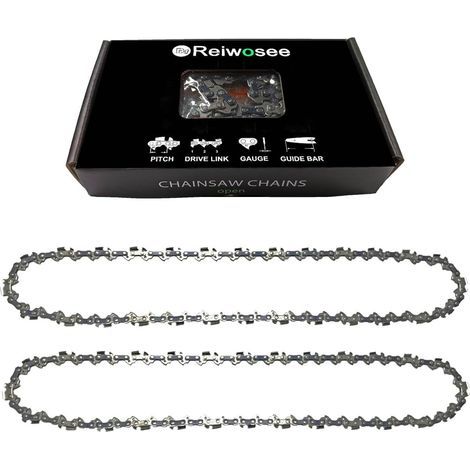 Set aus 2 16"-Ölketten für Kettensägen. Kettenteilung: 3/8". Kettenradstärke: 1,3 mm. 56 Glieder. Geeignet für Kettensägen. (1/5)