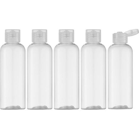 100ML Flacon avec Flip Cap Vide (5 Pièces), Rechargeable Bouteille de Voyage pour Cosmétique avec Entonnoir (Chapeau Transparent) (1/5)