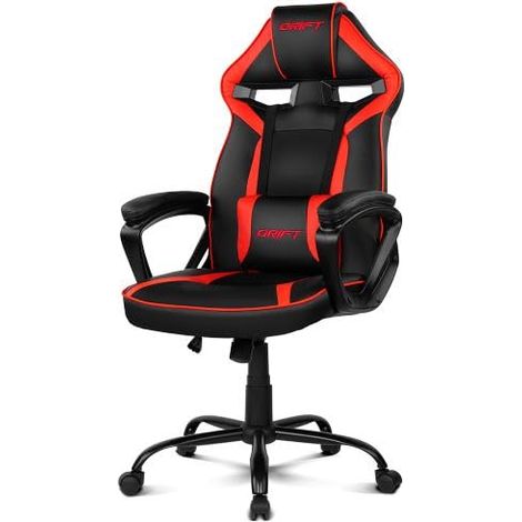 Chaise Gaming DR50BR Chaise pour joueurs, Similicuir, Accoudoirs rembourrés, Piston classe 4, Mécanisme basculant, Hauteur réglable, Dossier inclinable, Coussin lombaire, Ruge (1/5)