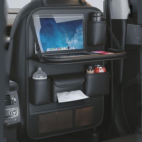 Organizer per sedile posteriore auto con vassoio da tavolo pieghevole, protezione per sedile posteriore auto con supporto per telefono touch screen, materiale in pelle PU premium, compatibile con la m (1/5)