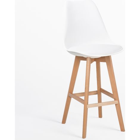 SKLUM 4er-Pack hohe Hocker 75 cm mit Kissen aus Kunstleder Nordic Weiss                                  