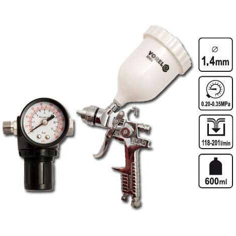 Vorel pistolet lakierniczy hvlp 600ml z górnym zbiornikiem + manometr 80902 (1/5)