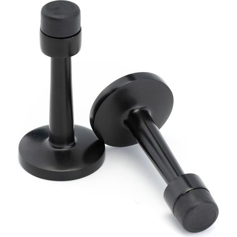 Butée de porte en acier inoxydable noir, butée de porte robuste à visser, pince de porte, butoir en caoutchouc flexible de 7,6 cm (3 po), butée de porte de sécurité murale, lot de 2 (1/5)