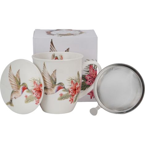 Taza con diseño de colibrí, infusor y tapa, 400 ml - Mundo de las aves / Animales (1/5)