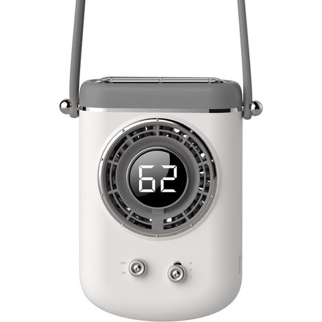 Ventilador portátil de mano para cadera y cuello con pantalla LED, tres velocidades de viento, recargable, dispositivo de refrigeración manos libres para uso en interiores y exteriores. (1/5)