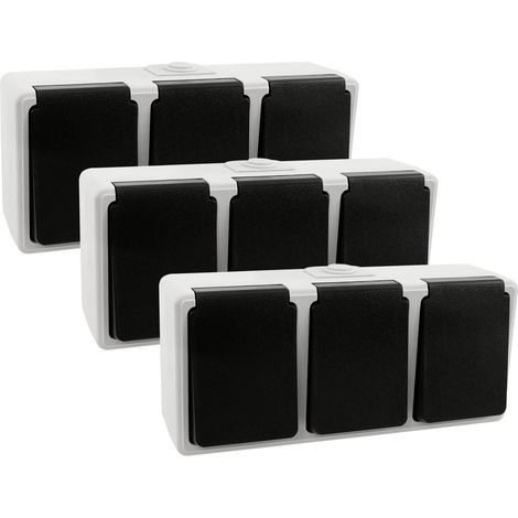 3er Set TAFF Feuchtraum 3-fach Steckdose IP44 Aufputz Dreifachsteckdose horizontal (1/5)